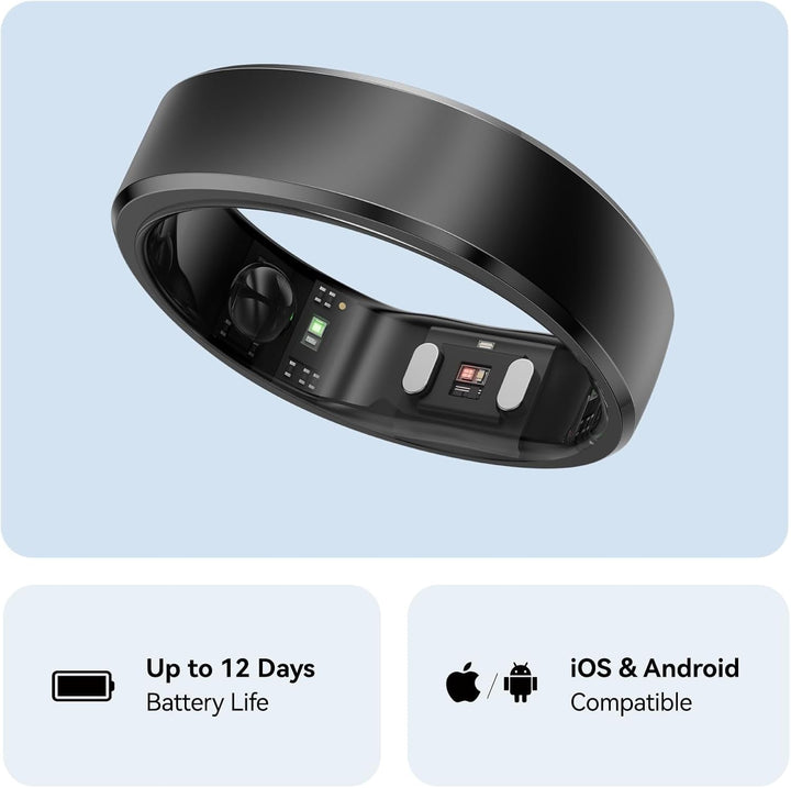 RingConn Gen 2 Smart Ring, primul sistem de monitorizare a apneei în somn din lume, fără abonament la aplicație, baterie cu autonomie de 12 zile, dispozitiv de urmărire a stresului, a ritmului cardiac și a sănătății femeilor, compatibil cu Android și iOS