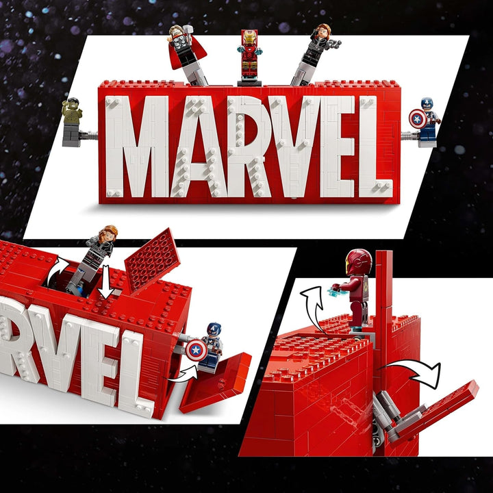 LEGO Marvel: Logo-ul și minifigurinele Marvel - Set de colecție cu Hulk, Thor, Iron Man, Black Widow și Captain America - Set de construcție cu figurine Avengers - Cadou pentru băieți și fete de la 12 ani 76313