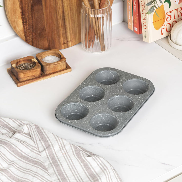 Salter BW02778G Marblestone 6 Tassen Muffin-Backform - Muffinform, Antihaft Muffinblech Antihaftbeschichtet Backblech Backform Für Cupcakes, Brownies, Formen,Mini Muffins Backform