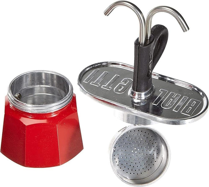 Bialetti - Mini Express Kandisky: Set Moka conține filtru de cafea pentru 2 cești (90ml) + 2 cești espresso, roșu, aluminiu