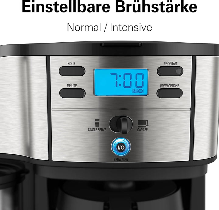 Hamilton Beach aparat de cafea cu sistem dublu de preparare, cu cană de călătorie, până la 12 cești de cafea, filtru programabil, aparat de cafea complet automat, 1,8 litri, negru (49980A-CE)