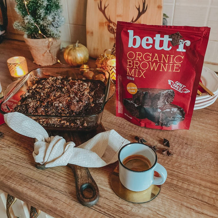 Bettr Organic Brownie Mix - Negrese organice, vegane și fără gluten cu aromă bogată de cacao, 6 x 400 grame