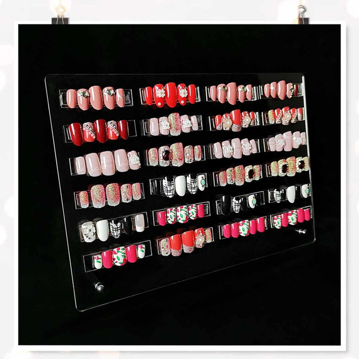 Panou din sticlă acrilică pentru prezentarea unghiilor cu benzi de afișare și nano-adeziv, expoziție de vârfuri de unghii, card transparent de culori pentru nail art, afișaj nail art, afișaj pentru exerciții de unghii (transparent)