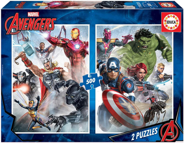Educa - Puzzle 500 piese pentru adulti | Marvel Avengers 2 X 500 piese puzzle pentru adulti si copii de la 11 ani, super eroi, set puzzle (17994)