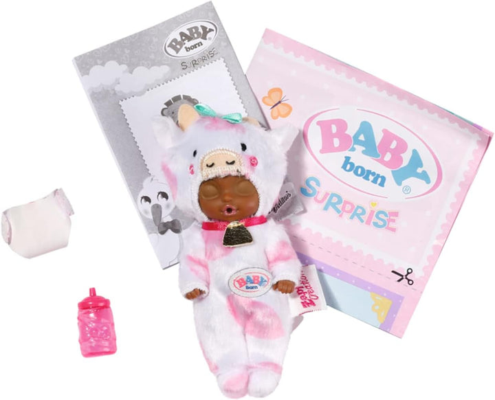 BABY Born Suprise bebeluși animale, mini păpușă cu haine de animale cu scutec, certificat de naștere și biberon, 904633 Zapf Creation