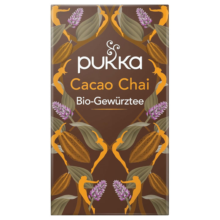 Set de ceai Pukka, ceai cu condimente bio „Cacao Chai”, cacao, scorțișoară, cardamom, rădăcină de cicoare, pentru momente de relaxare, pachet de 4, 80 pliculețe de ceai