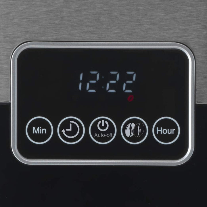 Cafetiera cu filtru Gastronoma Trebs 24100 - Până la 12 cești cu o capacitate de 1,5 litri - Programabilă - Oprire automată - Stop picurare - Afișaj tactil LED - Design din oțel inoxidabil / negru
