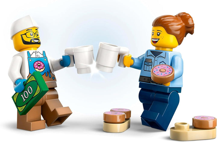 LEGO City Donut Truck - Camion de mâncare de jucărie cu 2 minifigurine de poliție - Jucărie de construcție pentru băieți și fete cu vârsta peste 5 ani - Idee de cadou pentru ziua de naștere și sărbători 60452