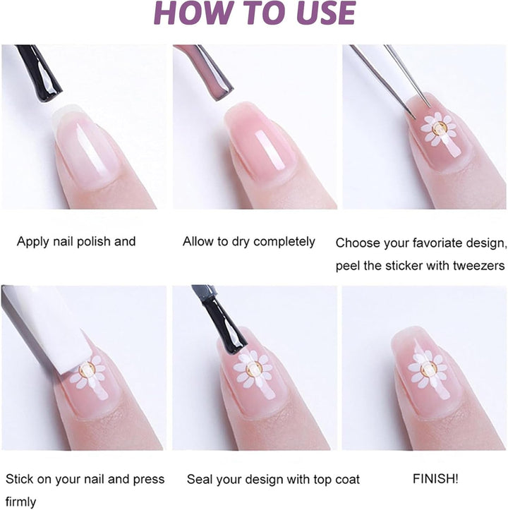 Nagelsticker Set - Selbstklebende Nail Sticker, Nageldesign Zubehör, Nail Art, Nagelaufkleber Für Fingernägel, Blumen Nagelsticker, Nagel Deko