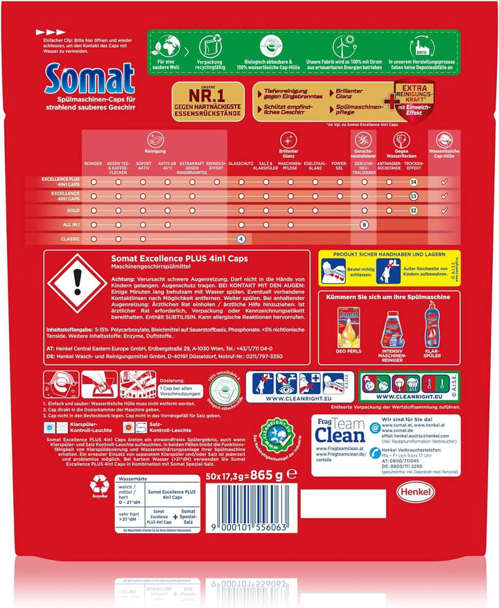 Somat Excellence plus 4In1 Caps (50 Caps), tablete de spălat vase