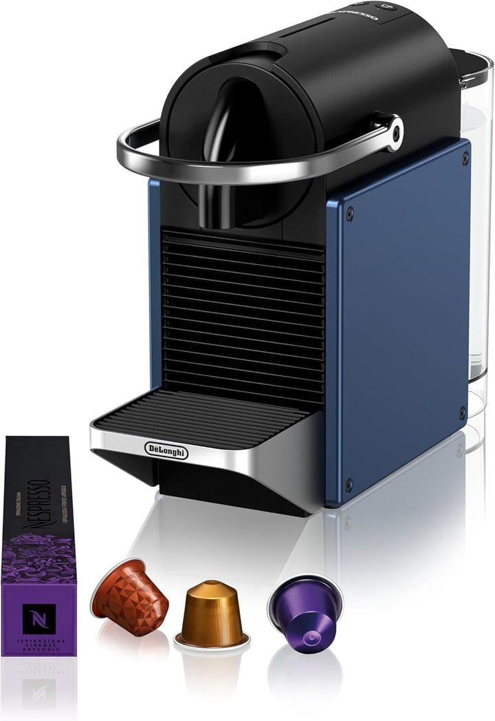 Aparat de cafea cu capsule Nespresso De'Longhi Pixie EN127.S, două butoane de selecție directă, mod eco, design compact, sistem de presiune de 19 bar, 1260W, argintiu/negru