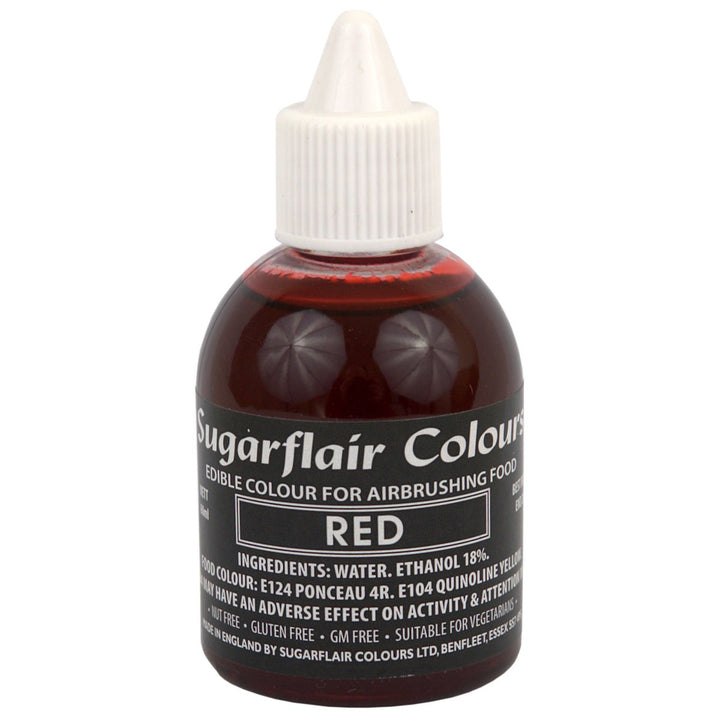 Sugarflair Airbrush Colouring Lebensmittelfarbe Deep Red - Essbare Lebensmittel Farbe Flüssig, Airbrush-Farbe Für Kuchen, Cupcakes, Zuckerguss Und Kuchendekorationen - 60Ml