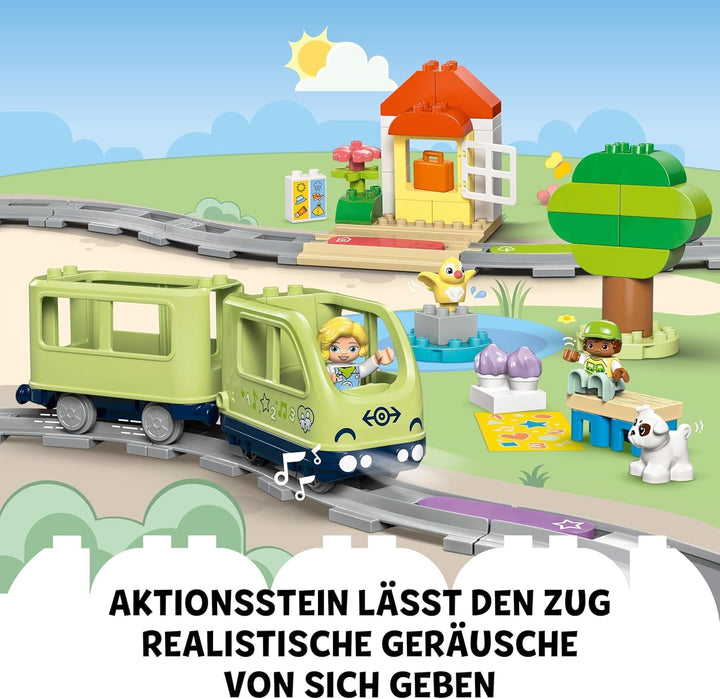 LEGO DUPLO Town Interactive Adventure Train, Playset cu lumini și sunete pentru jocuri de rol, permite copiilor de la 2 ani să construiască șine, jucărie educativă pentru preșcolari 10427