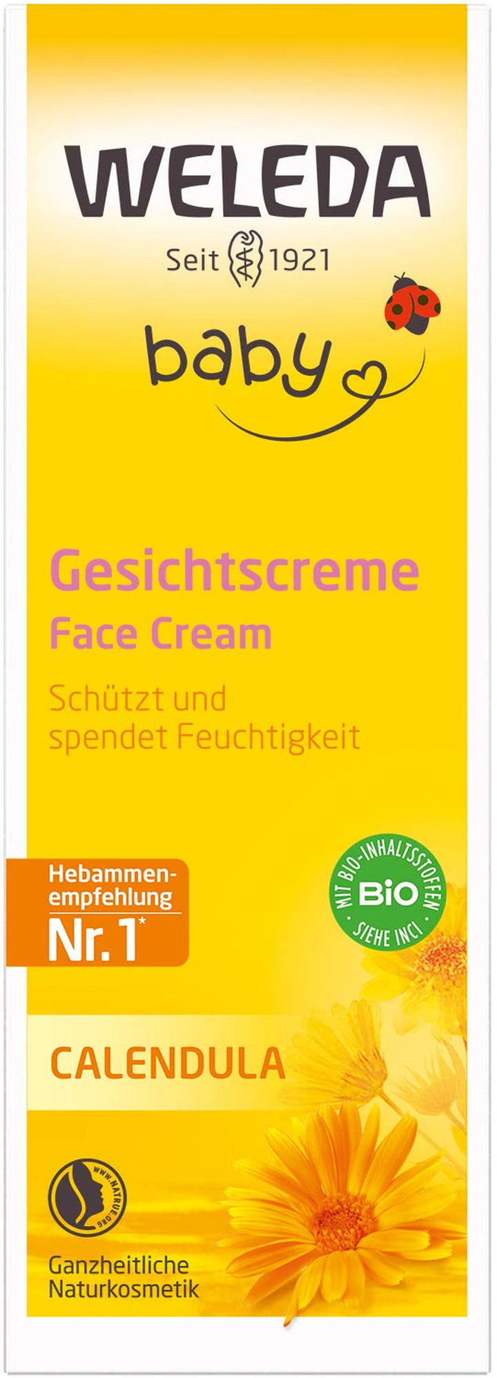 WELEDA Organic Baby Calendula Face Cream - Cremă hidratantă cosmetică naturală cu ulei de migdale și ceară de albine pentru îngrijirea pielii uscate. Cremă naturală de îngrijire facială pentru bebeluși și copii (1x 50ml)