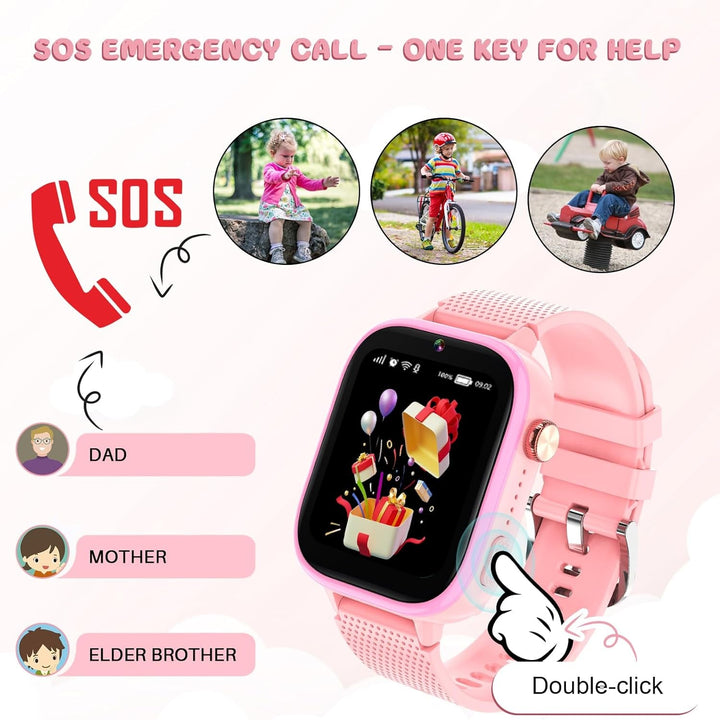 Smartwatch 4G pentru copii, smartwatch pentru copii cu GPS și telefon, ceas de mână pentru copii băiat fată, cu apel telefonic video, mesaje, mod școală, funcție SOS, cameră și pedometru (roz)