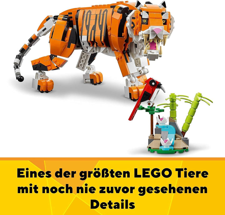 LEGO 31129 Creator Majestic Tiger, Panda sau Pește, set 3 în 1 de figuri de animale, jucărie pentru copii, băieți și fete, jucărie de construcție cu animale