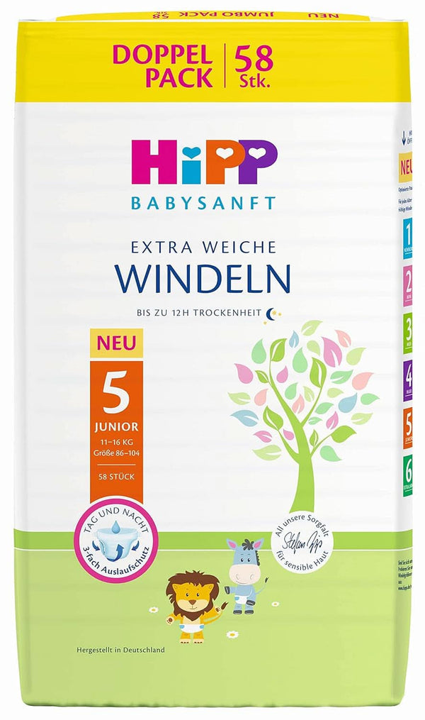 Hipp Babysanft Windeln Junior 5 Doppelpack, 3Er Pack (3 X 2 X 29 Stück)