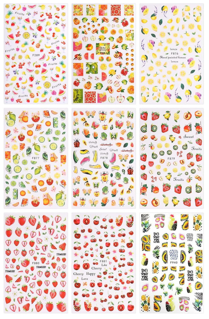 JMEOWIO Nagelsticker Sommer Frucht 9 Blatt Nail Art Sticker Selbstklebend Nagelaufkleber Zitronen Dekoration Nageldesign Zubehör