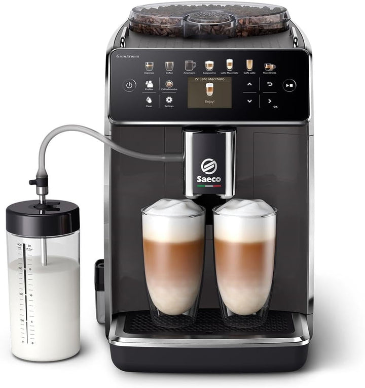 Espressoare Saeco Granaroma complet automate, 16 băuturi, 6 profiluri de utilizator, afișaj TFT colorat, față metalică, SM6585/00