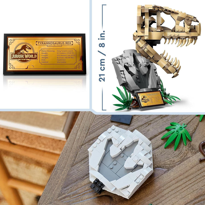 LEGO Jurassic World Dinosaur Fossils: T. Rex Head, jucărie dinozaur de construit, decor dinozaur pentru camera copiilor, craniu T-Rex schelet cu amprentă, cadou pentru băieți și fete 76964
