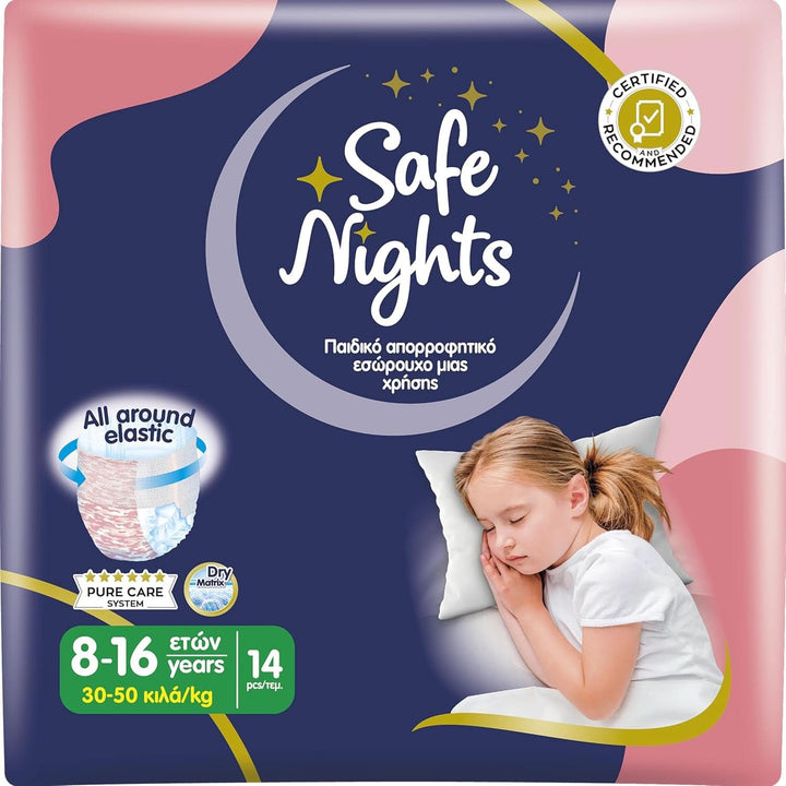 Safe Nights Boy, Höschen Für Die Nacht, Für Kinder Von 8-16 Jahren (30-50 Kg), 14 Stück