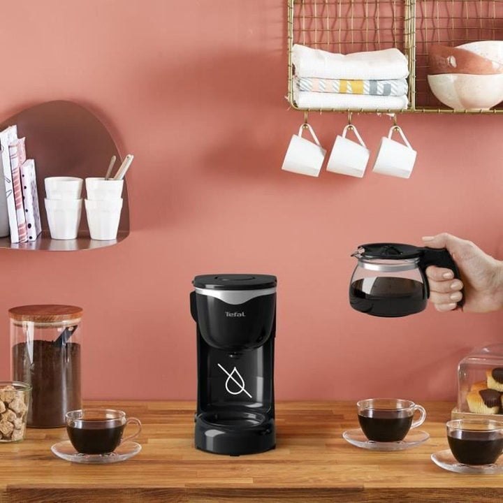 Tefal CM3408 Cafetieră mini din sticlă (600 W, 6 cești) negru/oțel inoxidabil, CM340811