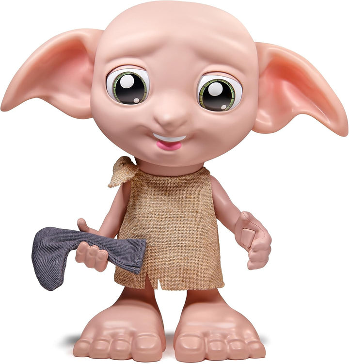 Wizarding World Harry Potter - Păpușa interactivă Dobby House Elf cu peste 30 de sunete, propoziții și mișcări, germană-italiană, jucărie pentru copii de la 6 ani, Fan Article