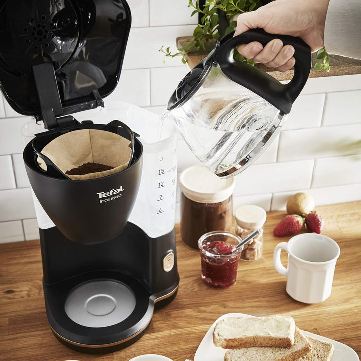 Cafetiera cu filtru Inclusiv Tefal, Un filtru de cafea Extrem de ușor de utilizat, Potrivit pentru utilizatorii dreptaci și stângaci, 1,25 L, 10 până la 15 cești, CM533811