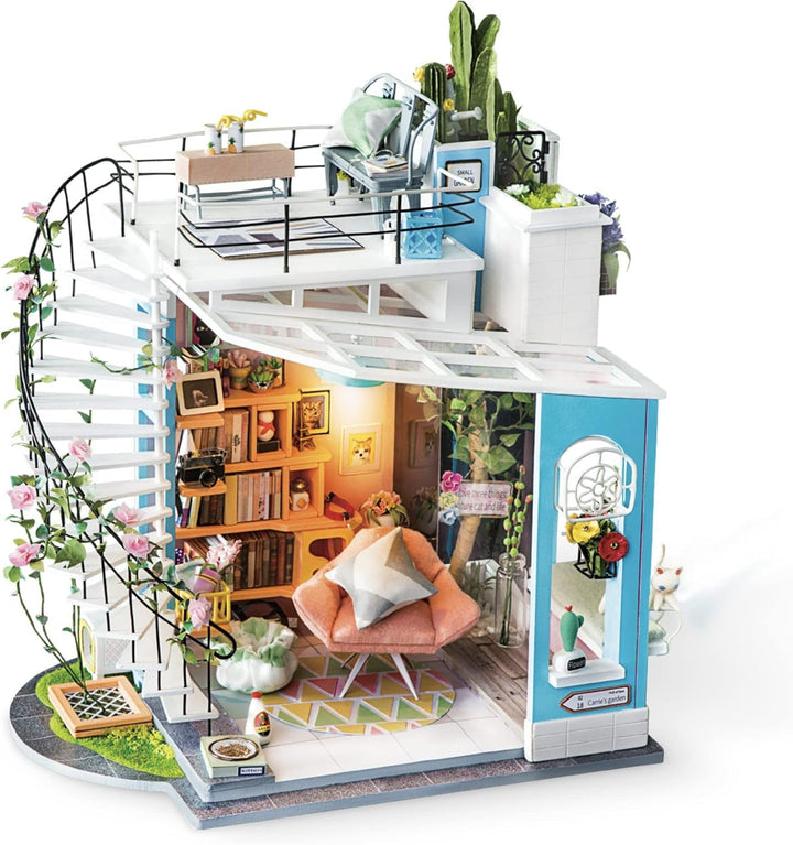 Robotime DG12 Rolife Dora'S Loft Casă de păpuși în miniatură din lemn, metal, țesătură și carton, dimensiuni: 23 X 16 X 26 cm, 248 de piese
