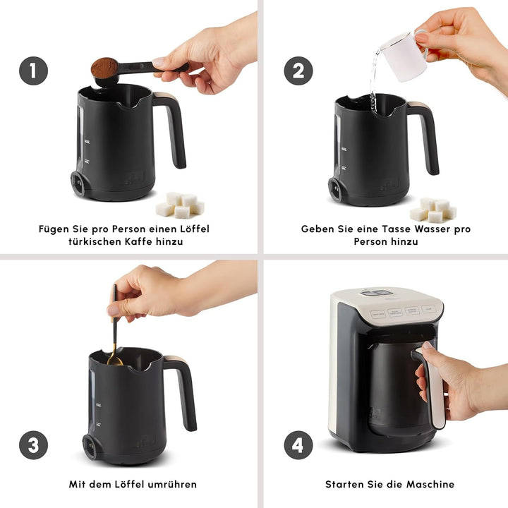 KARACA HatÄ±r Roast filtru de cafea turcească Cream Capacitate de 5 cești Multă spumă, 535W, Sistem de alarmă vocală,; Sistem de avertizare luminoasă, Lingură de măsurare, Curățare ușoară