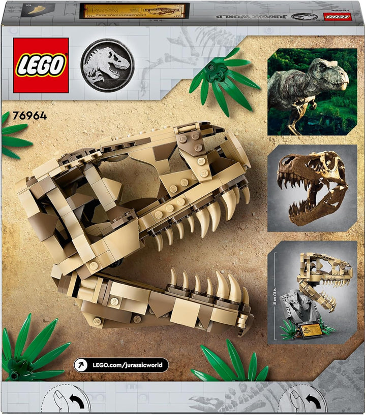 LEGO Jurassic World Dinosaur Fossils: T. Rex Head, jucărie dinozaur de construit, decor dinozaur pentru camera copiilor, craniu T-Rex schelet cu amprentă, cadou pentru băieți și fete 76964