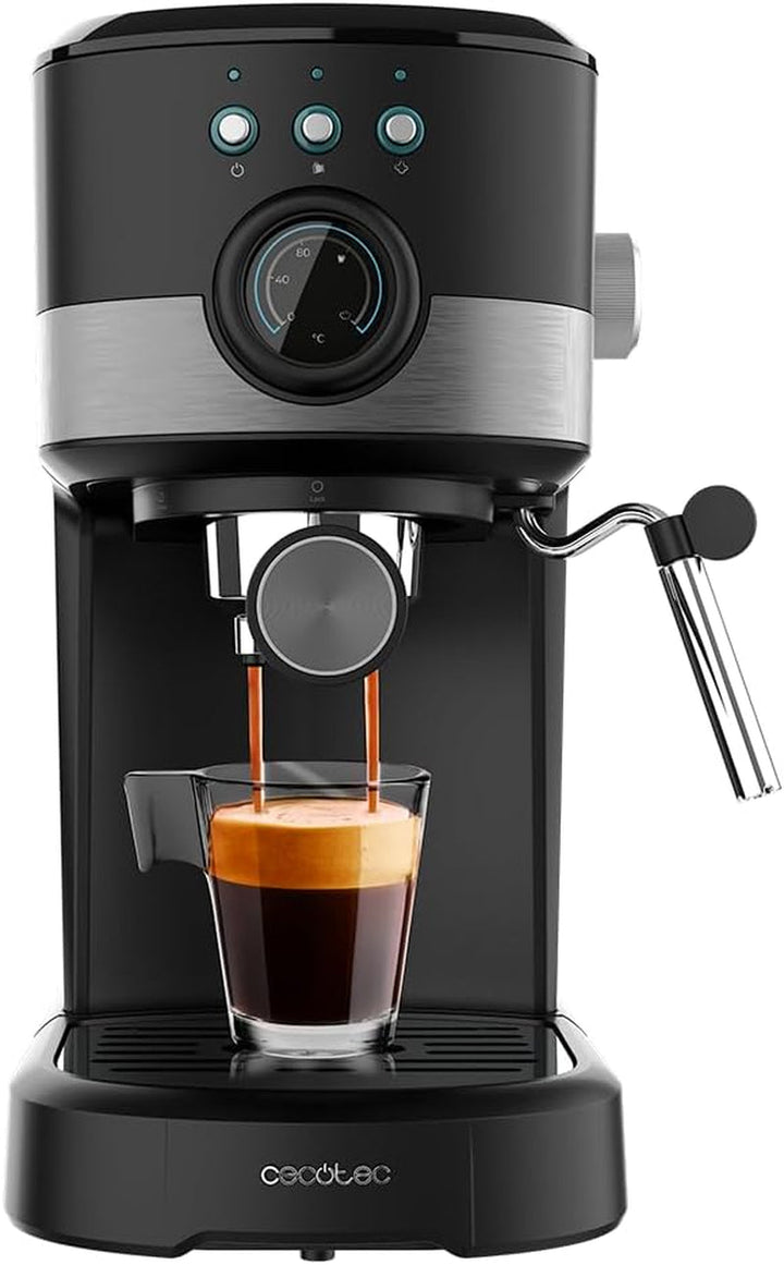Espressoare Cecotec Compact Power Espresso 20 Retro Green 1100 W, 20 bar, sistem termoblock, abur pivotant, braț pentru filtru cu ieșire dublă și 2 filtre, 1,25 litri