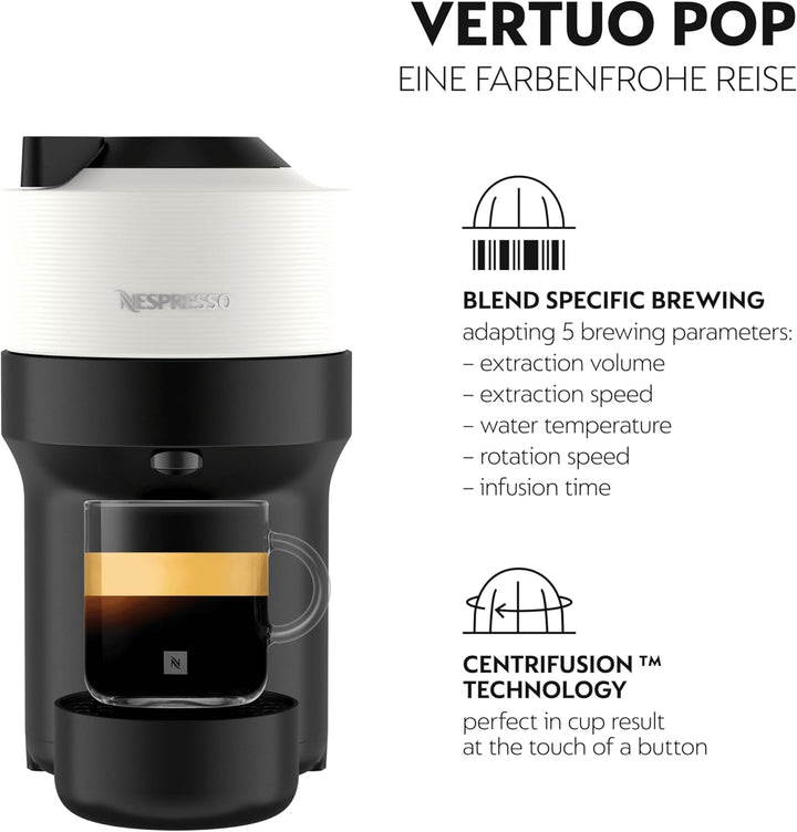 Aparat de cafea cu capsule Nespresso Krups XN9201 Vertuo Pop | Capacitate: 560 ml | Recunoaștere automată a capsulelor | Sistem one-touch | 4 dimensiuni ale ceștii | Timp de încălzire mai scurt | Durabil | Coconut White