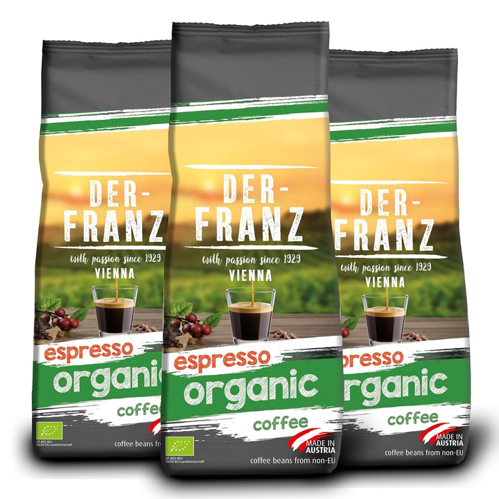 Der-Franz Espresso Bio Kaffee, Intensität 5/5, Bio Arabica Umd Robusta, Ganze Bohne, 3 X 500 G