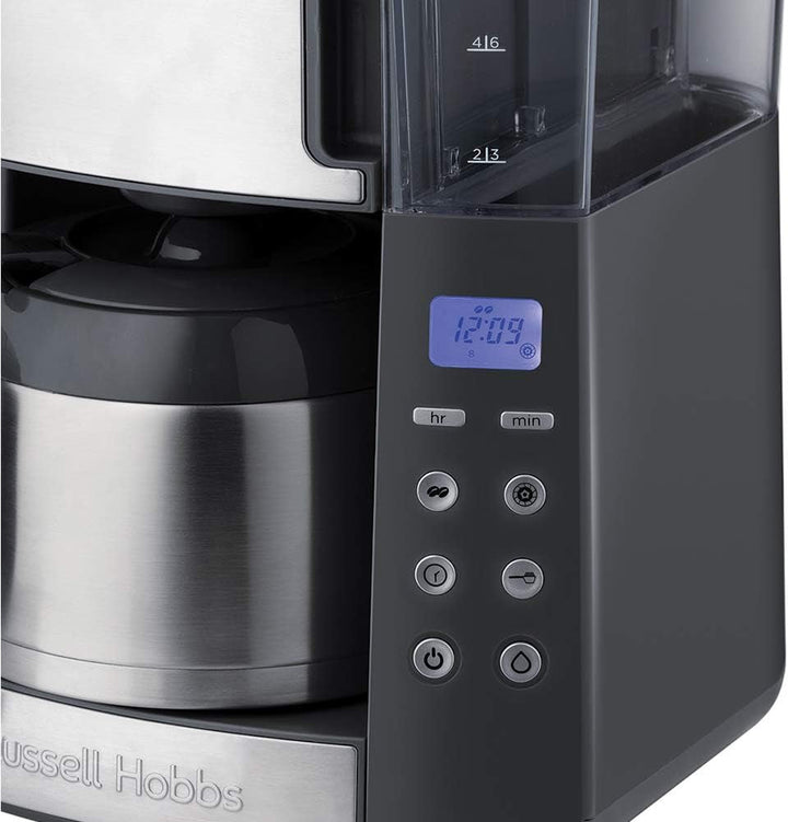 Russell Hobbs Cafetiera cu râșniță Thermo Jug [cronometru digital, cap efervescent pentru extracție și aromă optime] Grind&Brew (Max 10 cești, setare de măcinare în 3 trepte) Filtru de cafea 25620-56
