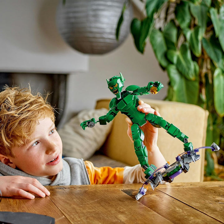 Figura de construcție LEGO Marvel Green Goblin, jucărie de construcție mobilă Super Villain pentru copii 8+, băieți și fete, set Spider-Man Universe cu glisoare și bombe de dovleac, idee de cadou Superhero 76284
