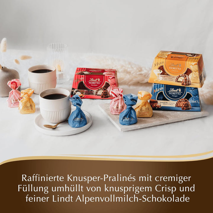 Lindt Schokolade FIORETTO Maxi Zabaione | 138G Geschenkbox | 6 Vollmilch Pralinen, Zabione-Trüffel-Füllung Umhüllt Von Knusprigem Crisp, Alkoholhaltig | Pralinengeschenk | Schokoladengeschenk