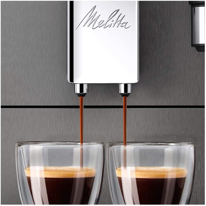 Melitta Avanza - Espressor complet automat cu sistem de lapte, espressor cu râșniță și rezervor de apă extra mare (1,5 l) pentru, de exemplu, cappuccino sau espresso, Mystic Titan