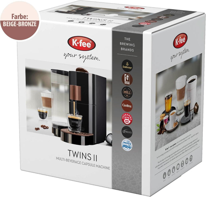 K-Fee 710351 TWINS II mașină de capsule pentru cafea, ceai și cacao, 1455, plastic, 2,3 litri, bej-bronz