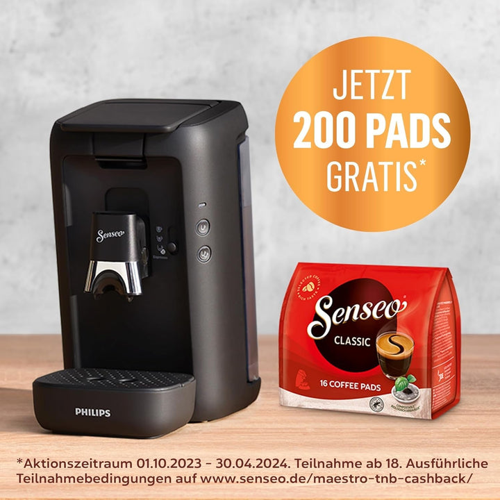 Aparat de cafea cu doze Philips Senseo Maestro cu selecție a intensității cafelei și funcție memo & spumator electric de lapte Krups XL1008 | Capacitate de spumare de până la 150 ml negru