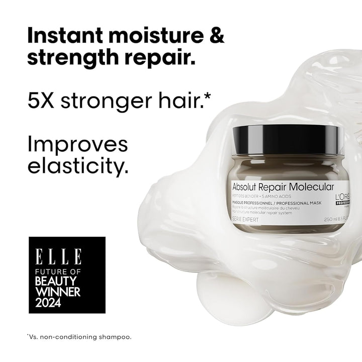 L'Oréal Professionnel Mască pentru păr structural deteriorat, Reparare moleculară profundă pentru mai multă suplețe, Cu peptide bonders și 5 aminoacizi, Series Expert, Absolut Repair Molecular Mask, 250ml Masca de par Naty Shop