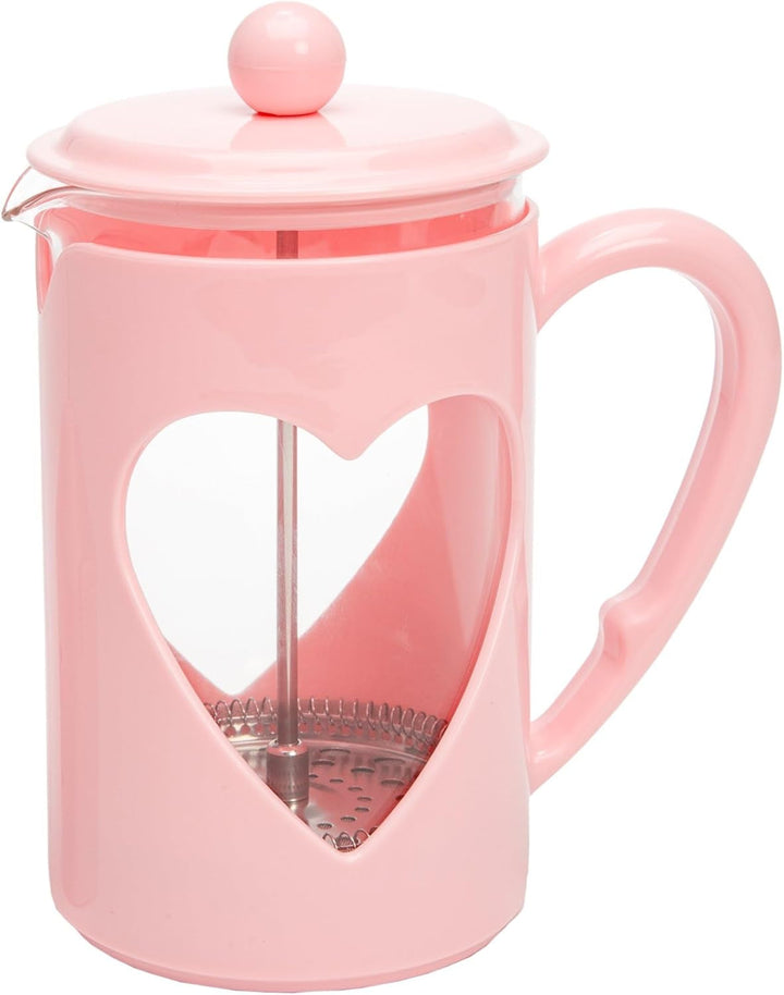 Paris Hilton - Presă franceză în formă de inimă 1 litru - Presă de cafea din sticlă și plastic cu filtru din oțel inoxidabil, mâner cool-touch, fără picurare, rezistent la temperatură, roșu sau roz