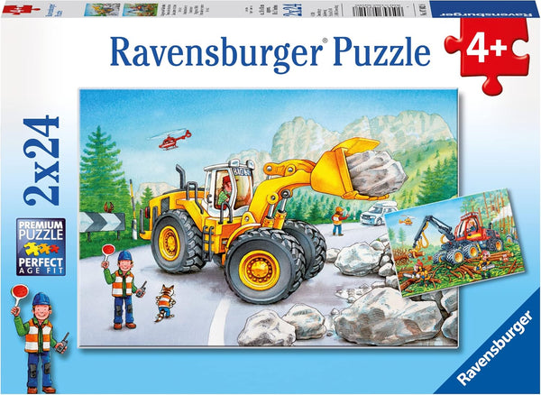 Ravensburger Puzzle pentru copii - 07802 Excavator și tractor forestier - Puzzle pentru copii de la 4 ani, cu 2X24 piese