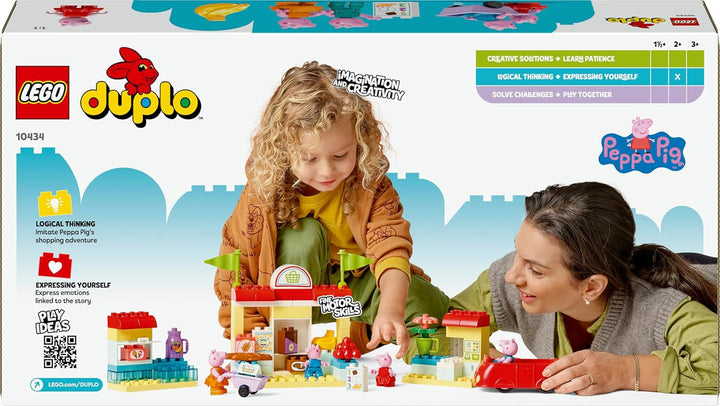 LEGO DUPLO 10434 Supermarketul lui Peppa: jucărie educațională creativă și set de joacă, cadou pentru băieți și fete de la 2 ani, încurajează dexteritatea