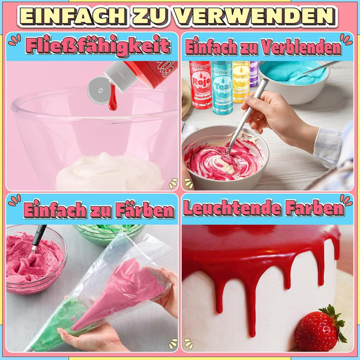 Lebensmittelfarbe - Gikikoko 200Ml Lebensmittelfarbe Flüssig Hoch Konzentriert, Lebensmittelfarben, Food Coloring Für Backen, Macaron, Cake, Jello, Fondantieren, Kuchen, DIY Slime (Blau)