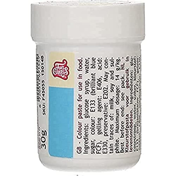 Colorant alimentar concentrat Funcakes Paste Color Blue Sky; pentru aluat, cremă, fondant, marțipan, aluat, pastă de modelat și pastă de flori. Halal și Kosher. 30 g