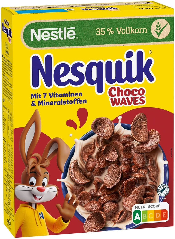 Nesquik Choco Waves, mic dejun crocant cu ciocolată în formă de valuri, 330 grame