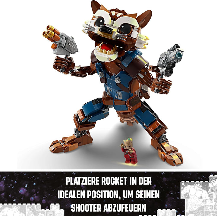 LEGO Marvel Rocket & Baby Groot, jucărie construibilă de supererou pentru copii din Gardienii Galaxiei de la Marvel Studios, figură pentru jocuri de rol, cadou pentru băieți și fete de la 10 ani 76282