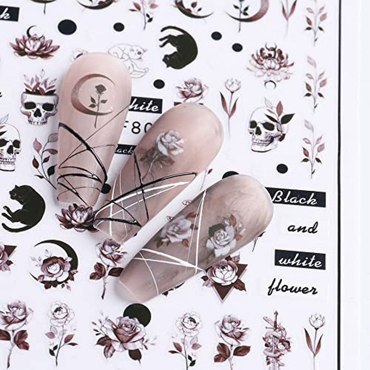 JMEOWIO Nagelsticker Frühling Blumen 10 Blätter Nagelaufkleber Selbstklebend Nail Art Dekoration Nageldesign Zubehör Für Frauen Mädchen