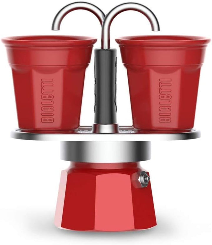 Bialetti - Mini Express Kandisky: Set Moka conține filtru de cafea pentru 2 cești (90ml) + 2 cești espresso, roșu, aluminiu